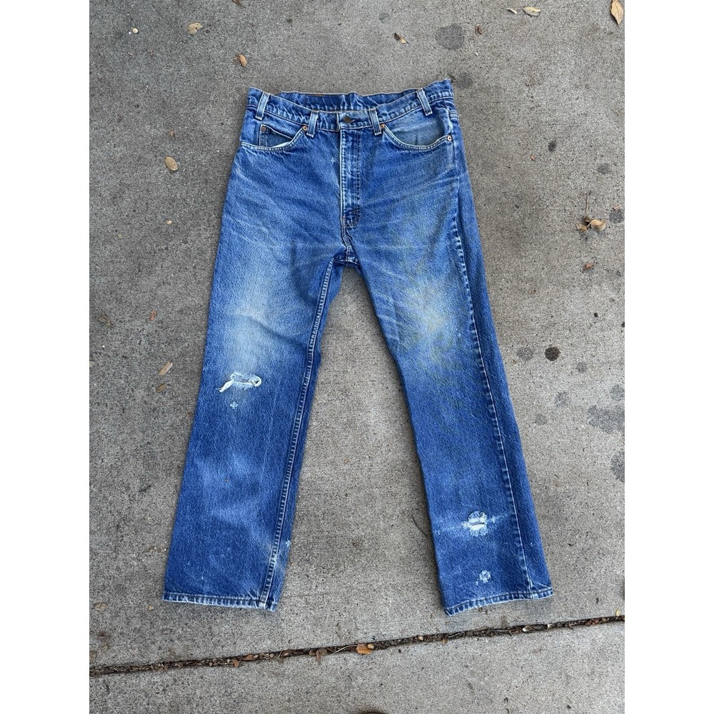 Vintage Levi's 517 Denim Jeans Flared Distressed Orange Tab Made in USA 32x29